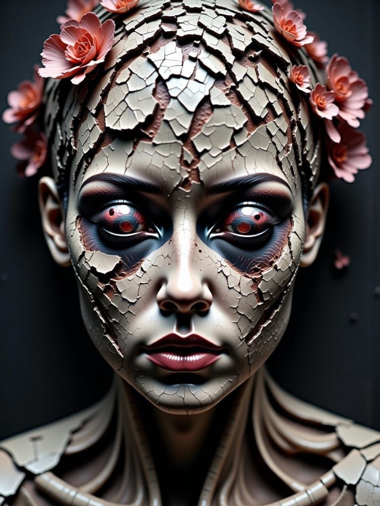 Cracked Porcelain Sculpture of Sinister Beauty
