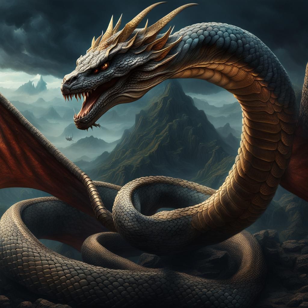 Majestic King Cobra Dragon in Digital Painting