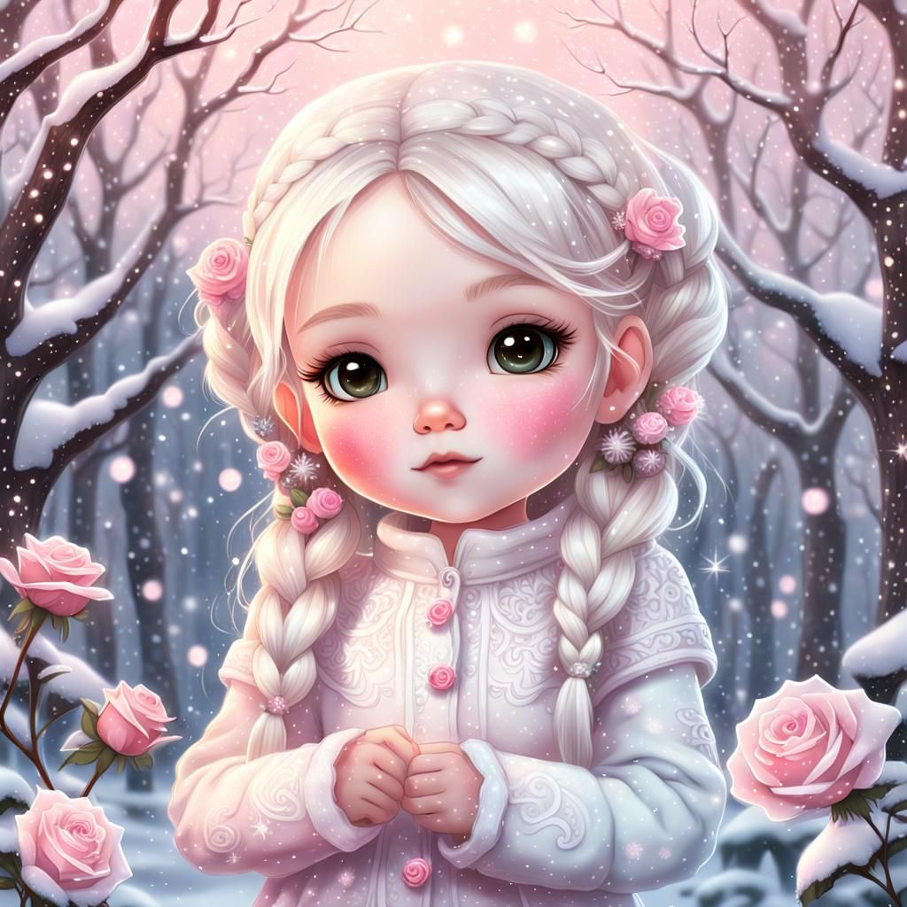 Enchanted Winter Garden: Chibi Girl in Digital Clipart