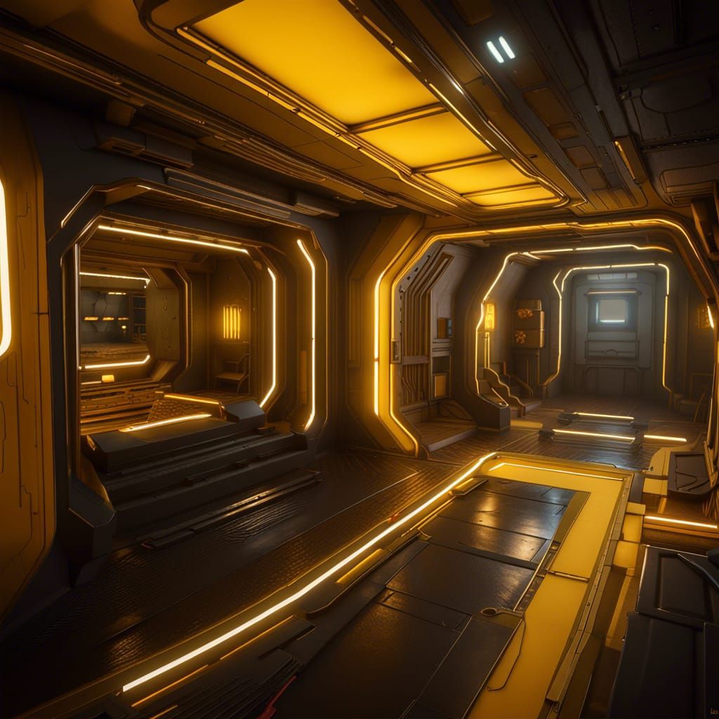 Liminal Space with Yellow Walls in 3D Style