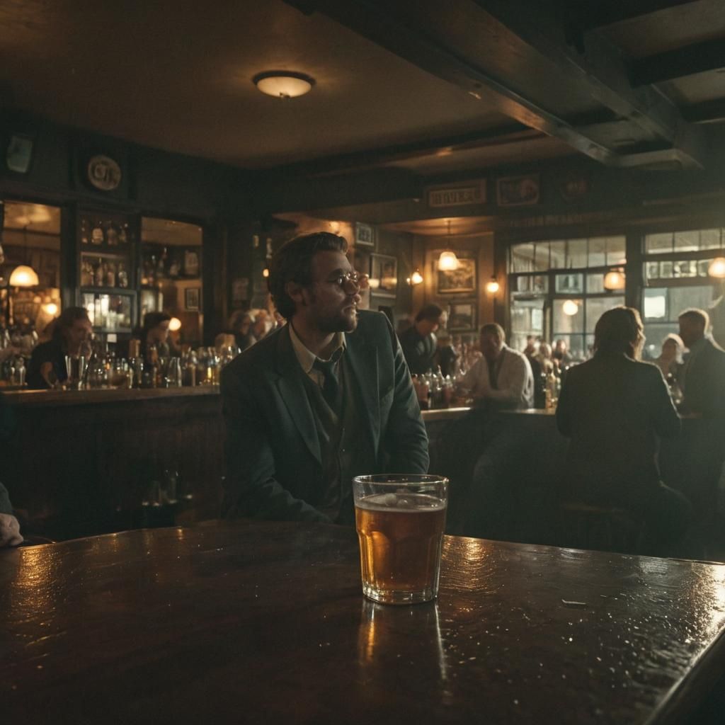 Busy Pub Scene in Cinematic Style