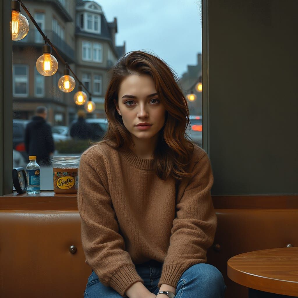 Transgender Woman in Cafe: Expressive Digital Art