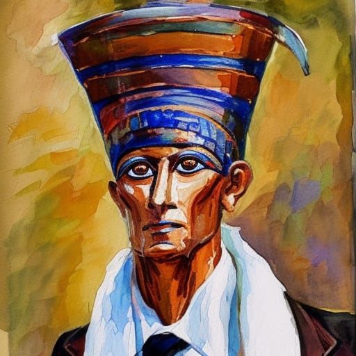 Egyptian Pharaoh Banker God in Gouache Style