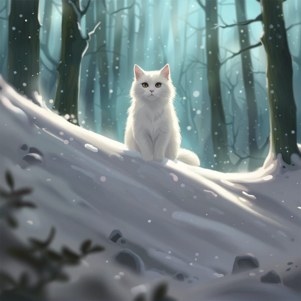 Magical Ice Cat in Winter Wonderland