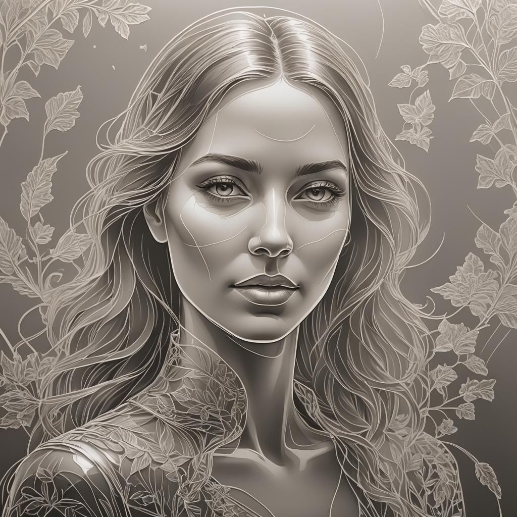 Laser Etched Glass Woman Digital Illustration