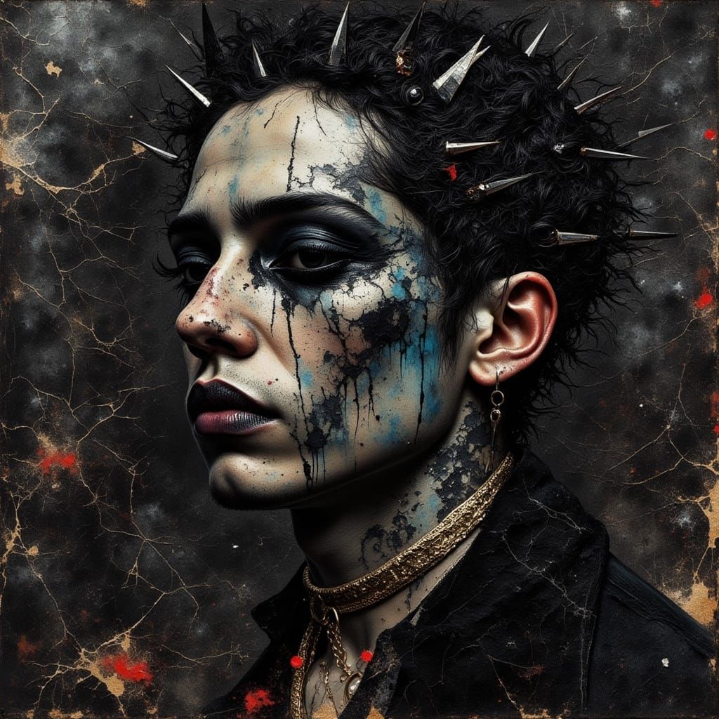 Spiked Goth Punk Man in Grunge Style
