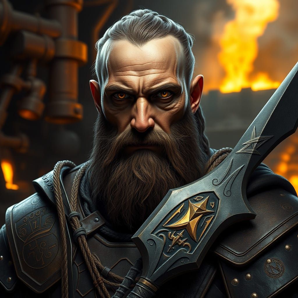 Dwemer Warrior Portrait in Cyberpunk Style