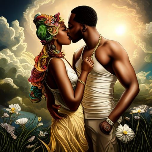 God and Goddess Kiss in Pop Art Style