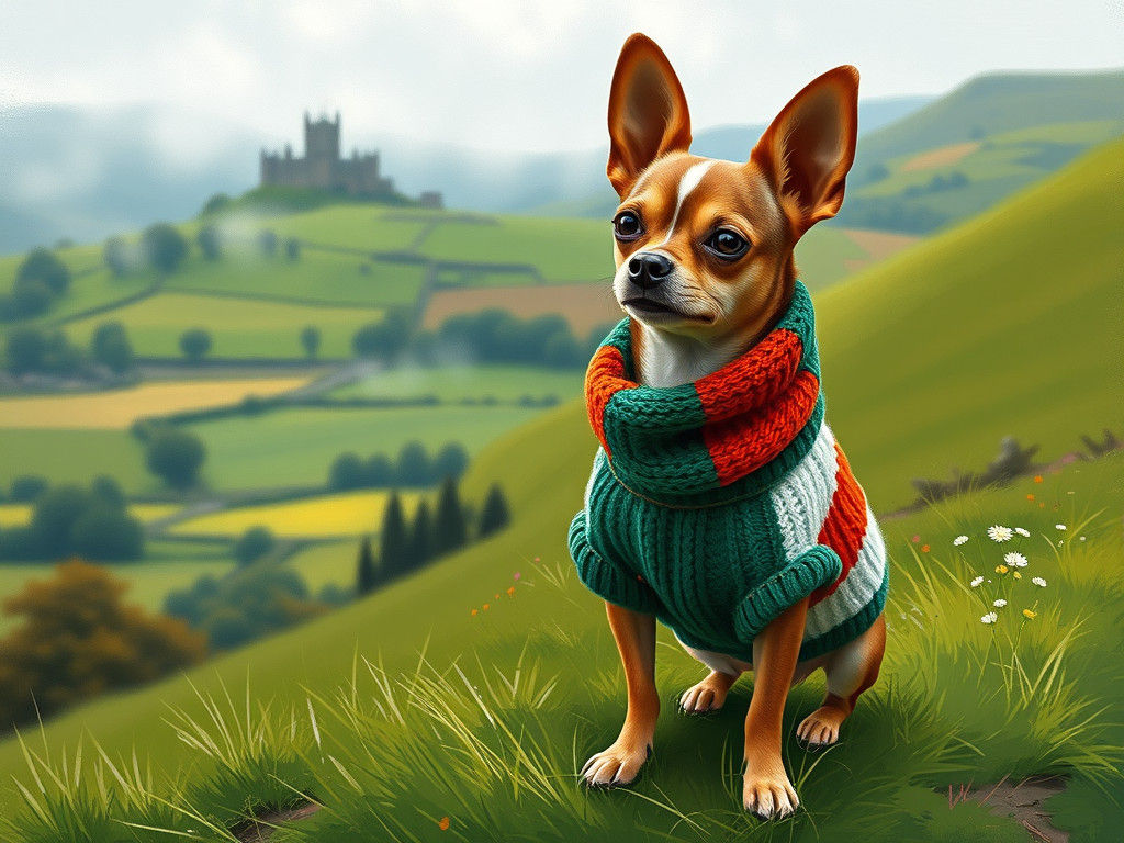 Chihuahua's Irish Adventure: Impressionist Landscape