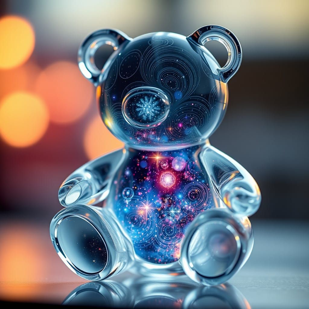 Glass Teddy Bear Containing a Shimmering Galaxy