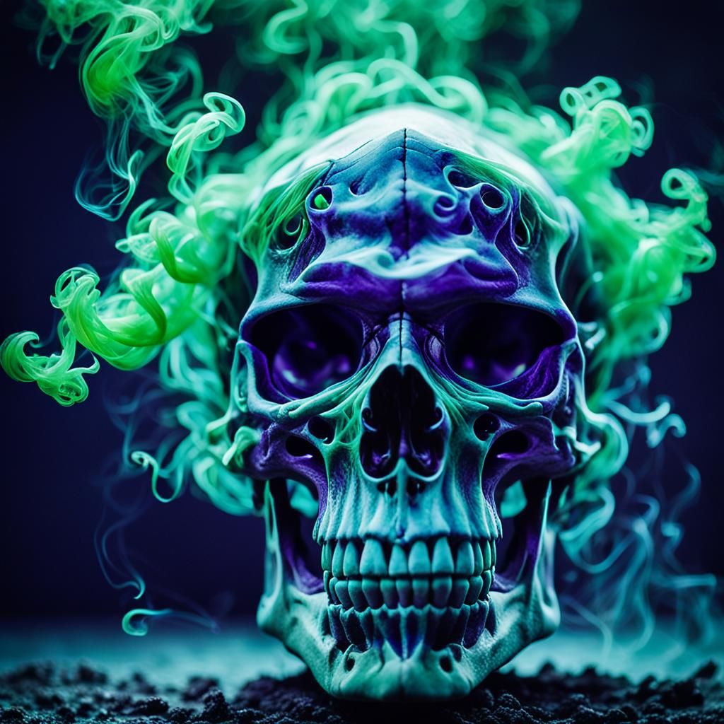 Green Smoke Skull in Cinematic Macro Photography