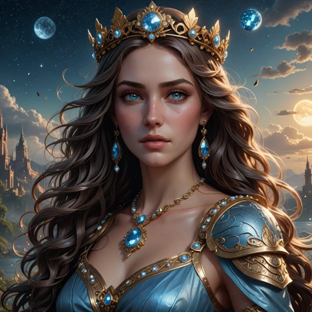 A stunning, close portrait of Astraea, the Goddess of Justice, Innocence, Purity, and Precision.