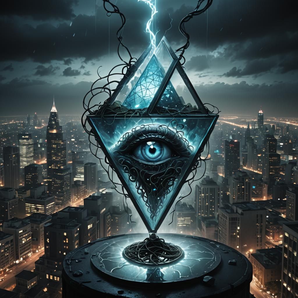 Glowing Glass A Gripped in Dark Fantasy Cityscape