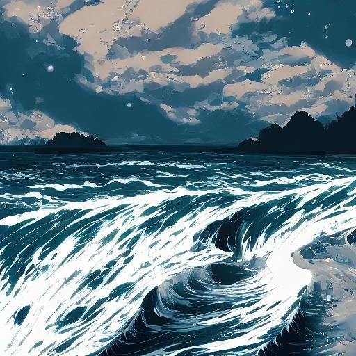 Winter Sea in Anime Style Monochrome