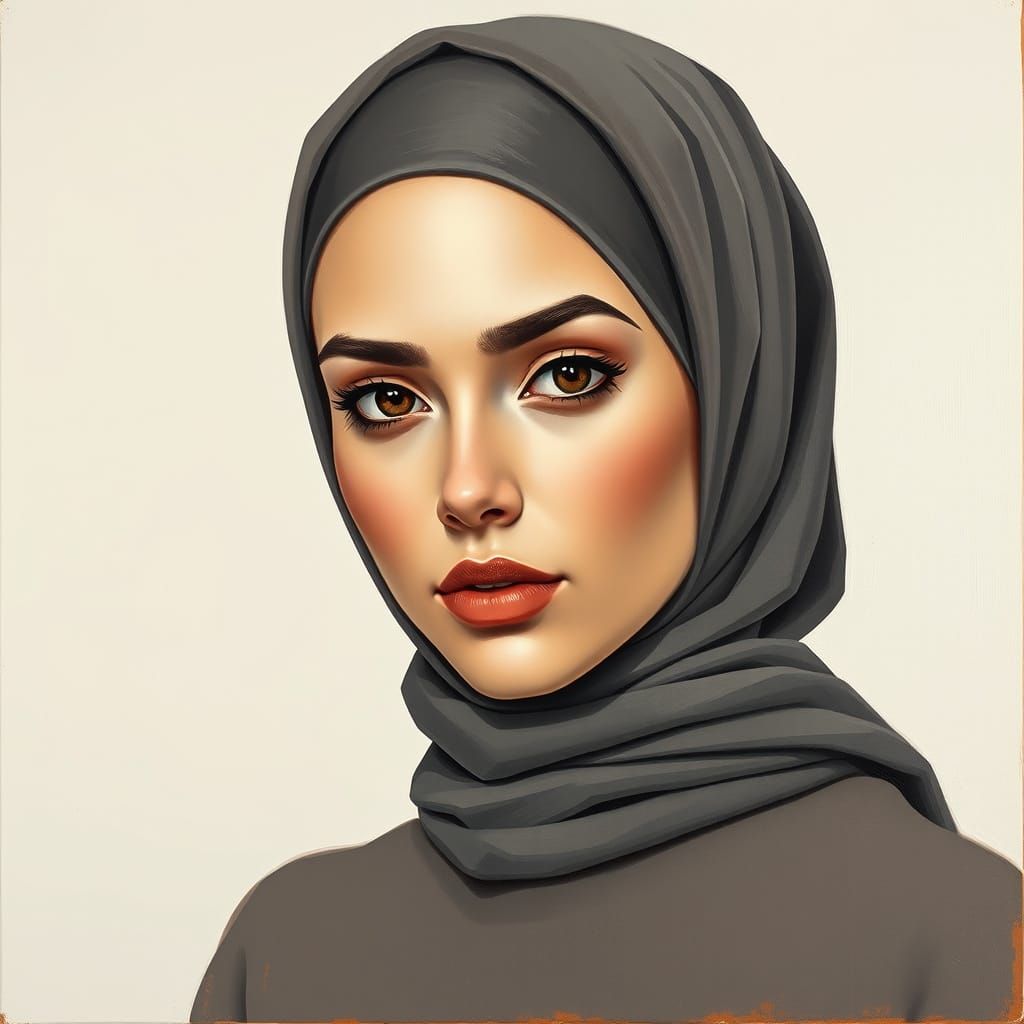 Beautiful Woman in Hijab: A Modern Oil Painting