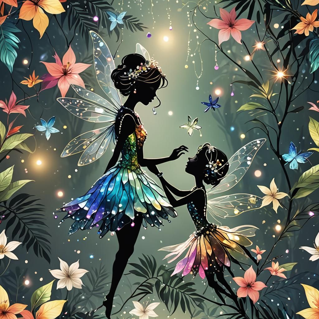 Crystal Fairy Silhouette in Tropical Forest