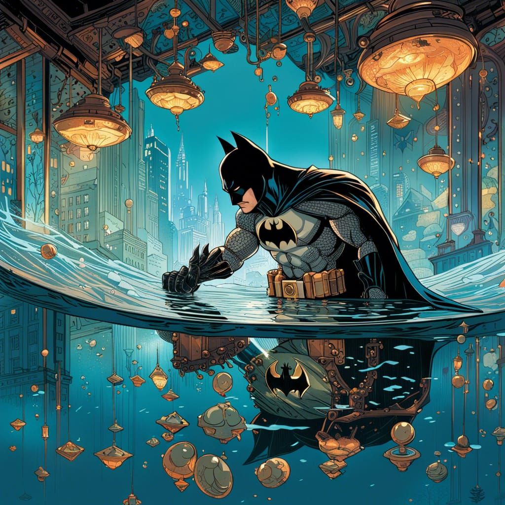 Hyperrealistic Batman Touching Mirrored Reflection