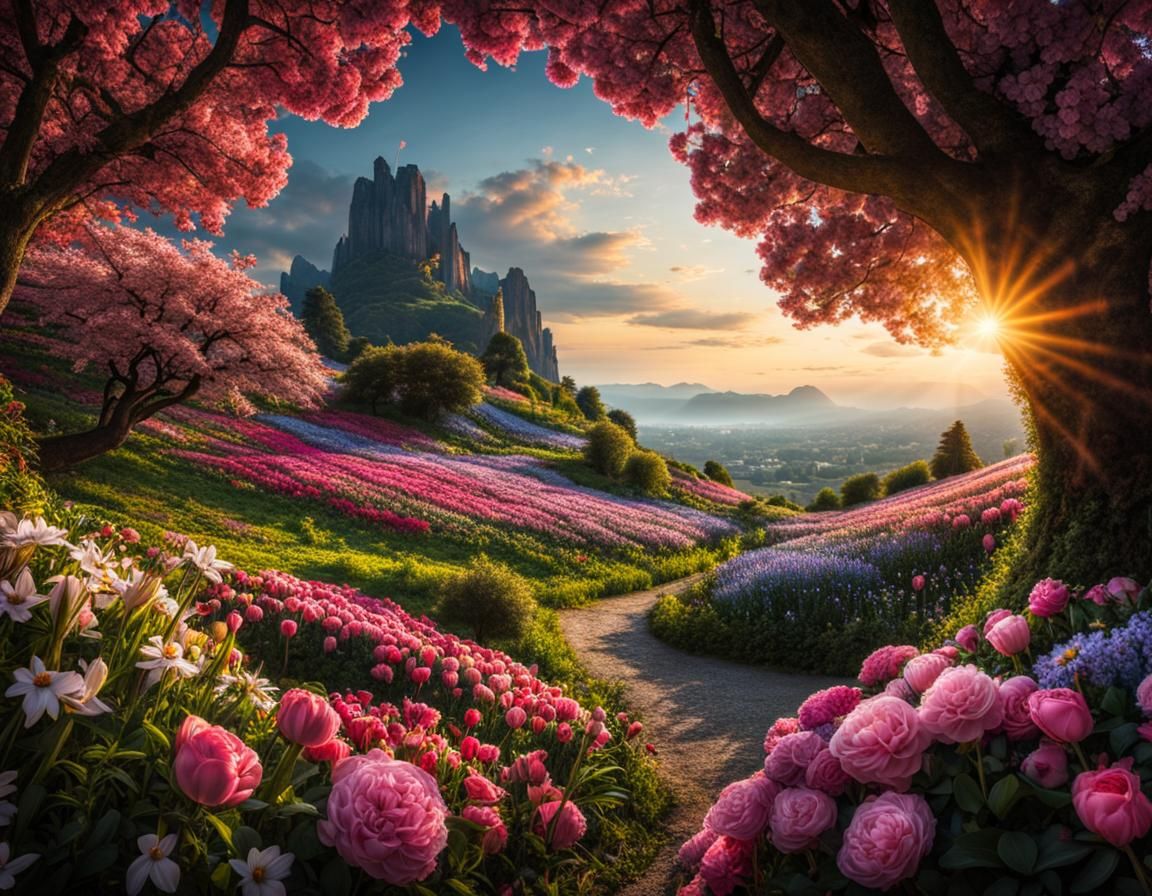 Hyperrealistic World in Bloom: Cinematic Still