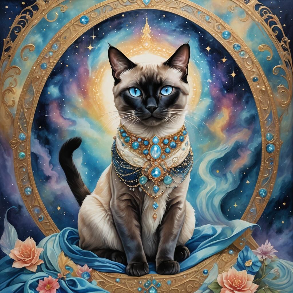Regal Siamese Cat Prince in Astral Illustration