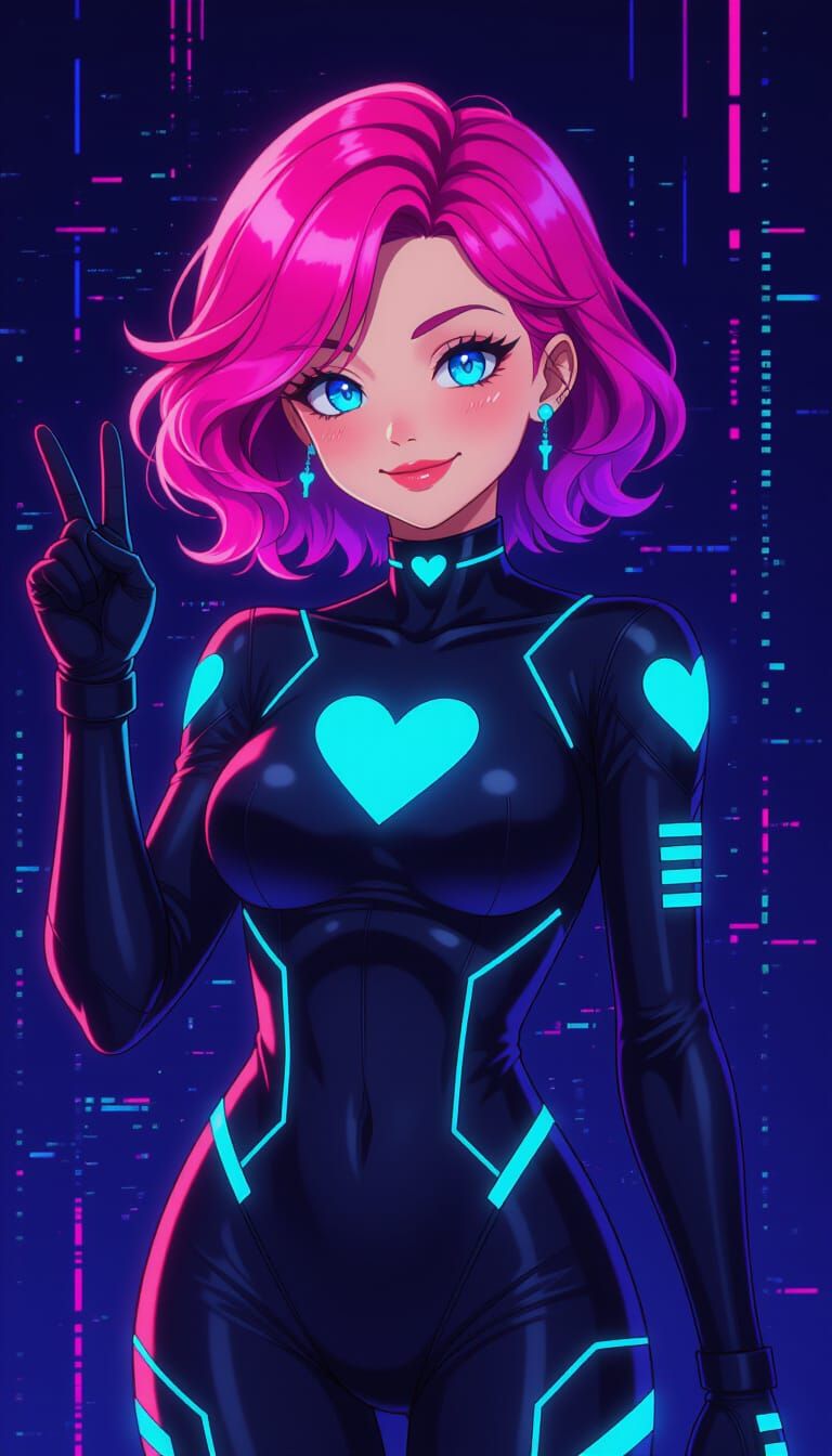 Cyberpunk Girl with Neon Glow and Pink Hair