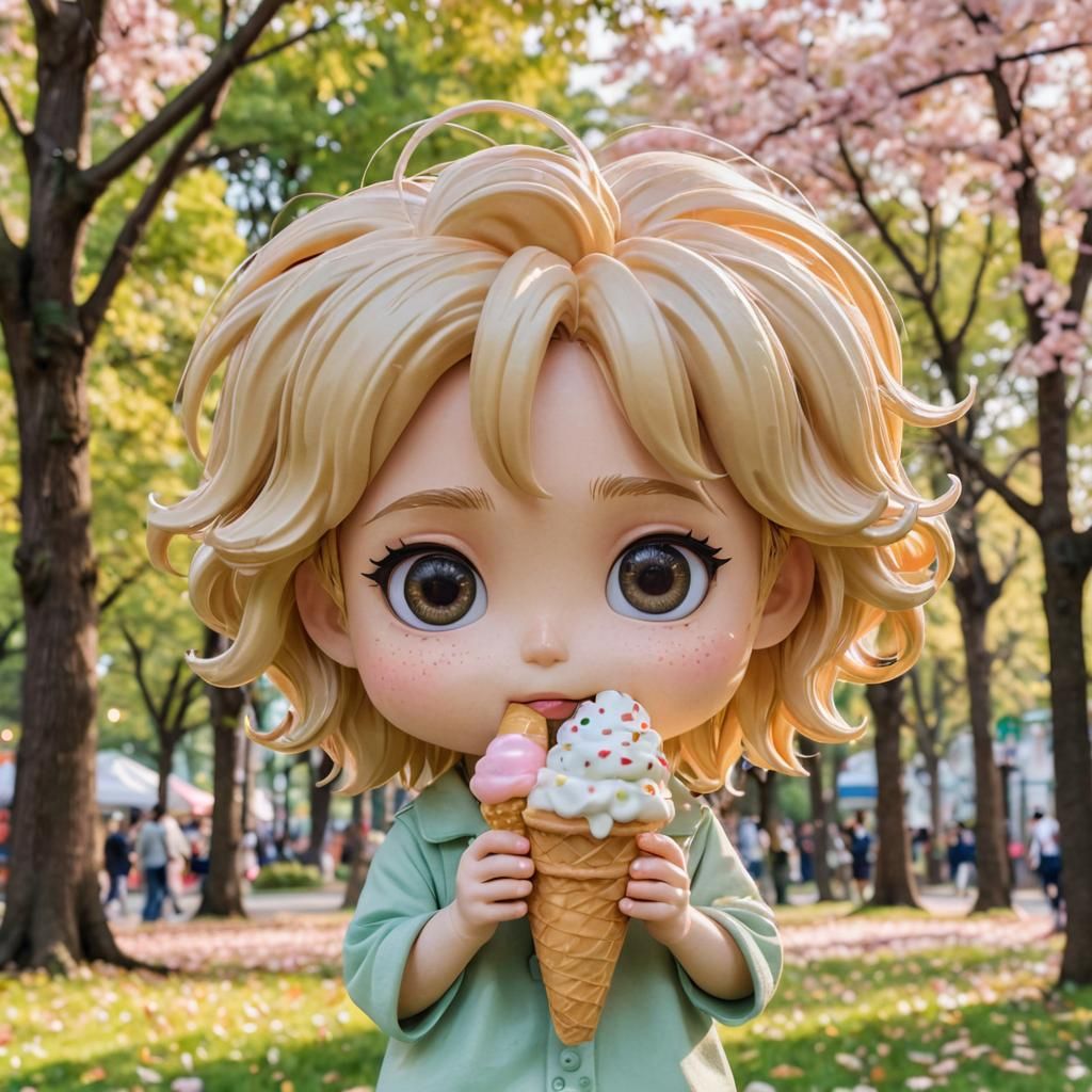Chibi Brad Pitt Eats Ice Cream in Park