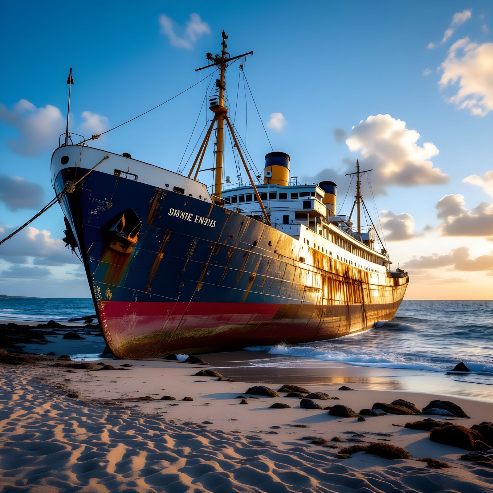 Shipwreck on a Paradise Beach in Afternoon Light