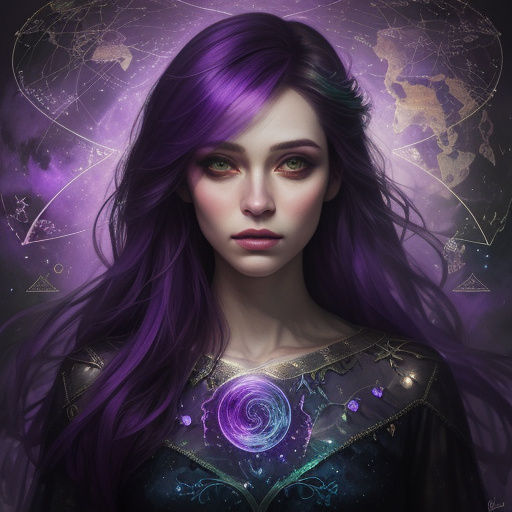 Ethereal Enchantress Portrait with Celestial Map