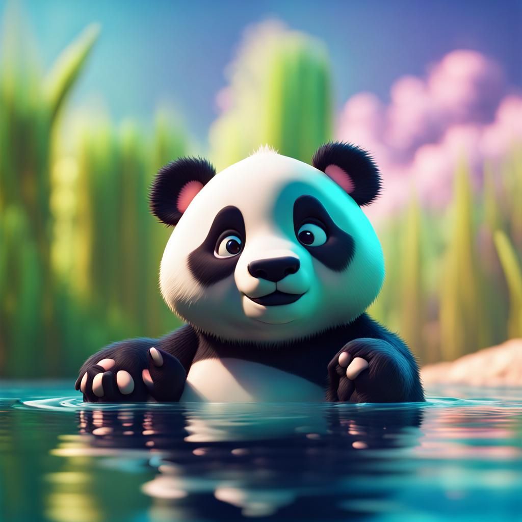 Cute Panda Bear Reflection: 3D Digital Art