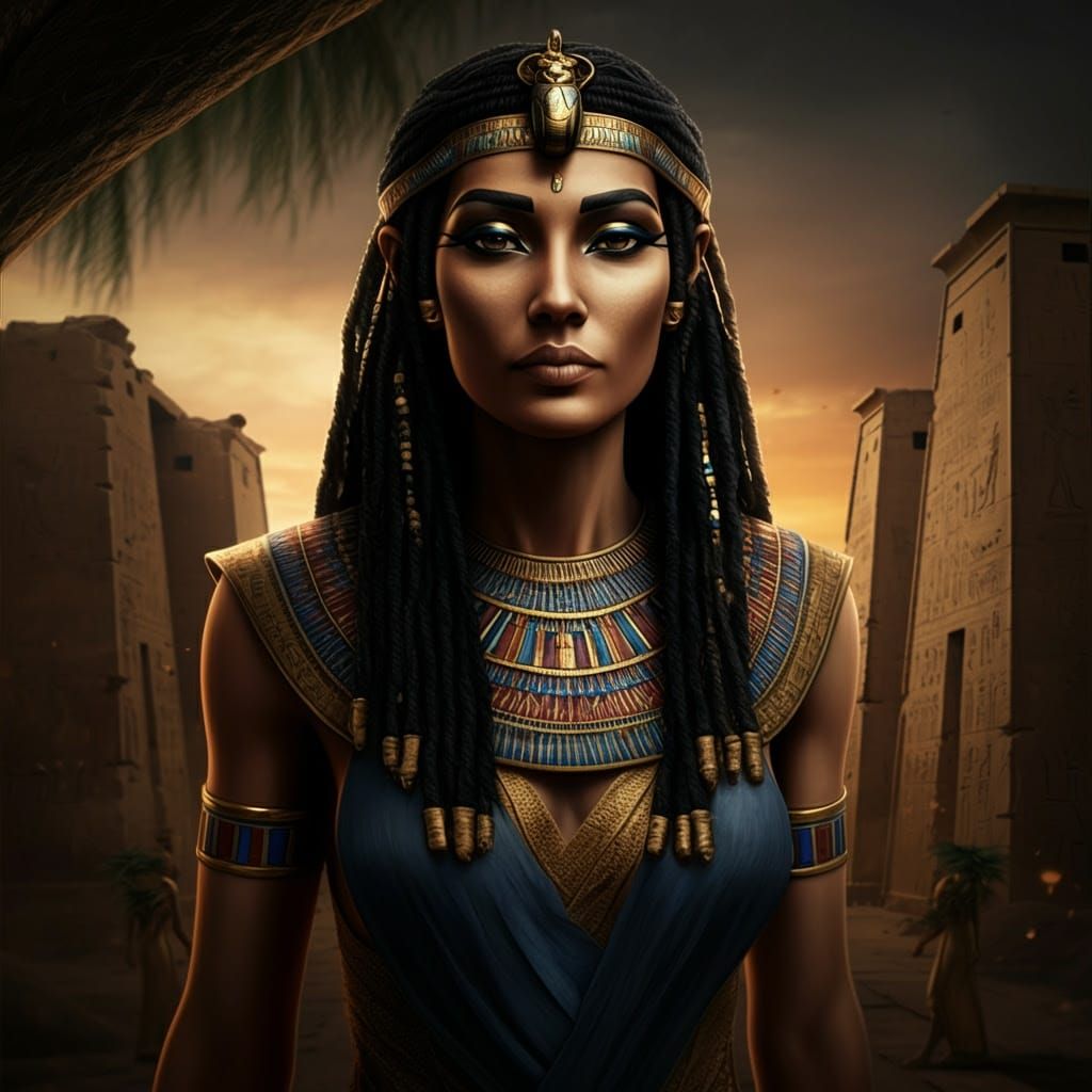 Egyptian Goddess Iusaaset in Ancient Temple Setting