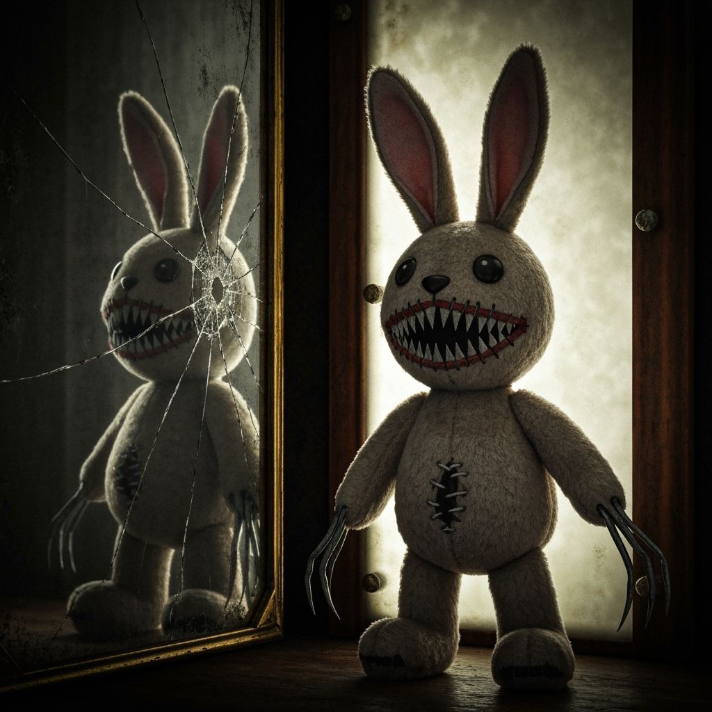 Menacing Bunny Toy with Leather Teeth and Metal Claws