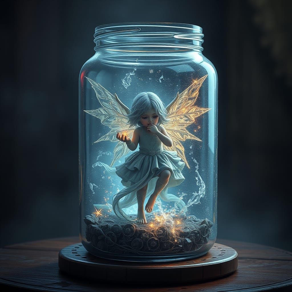 Captured Magical Spirit in Glass Jar