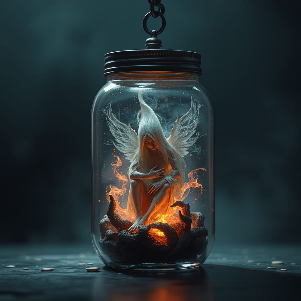 Captured Magical Spirit in Glass Jar