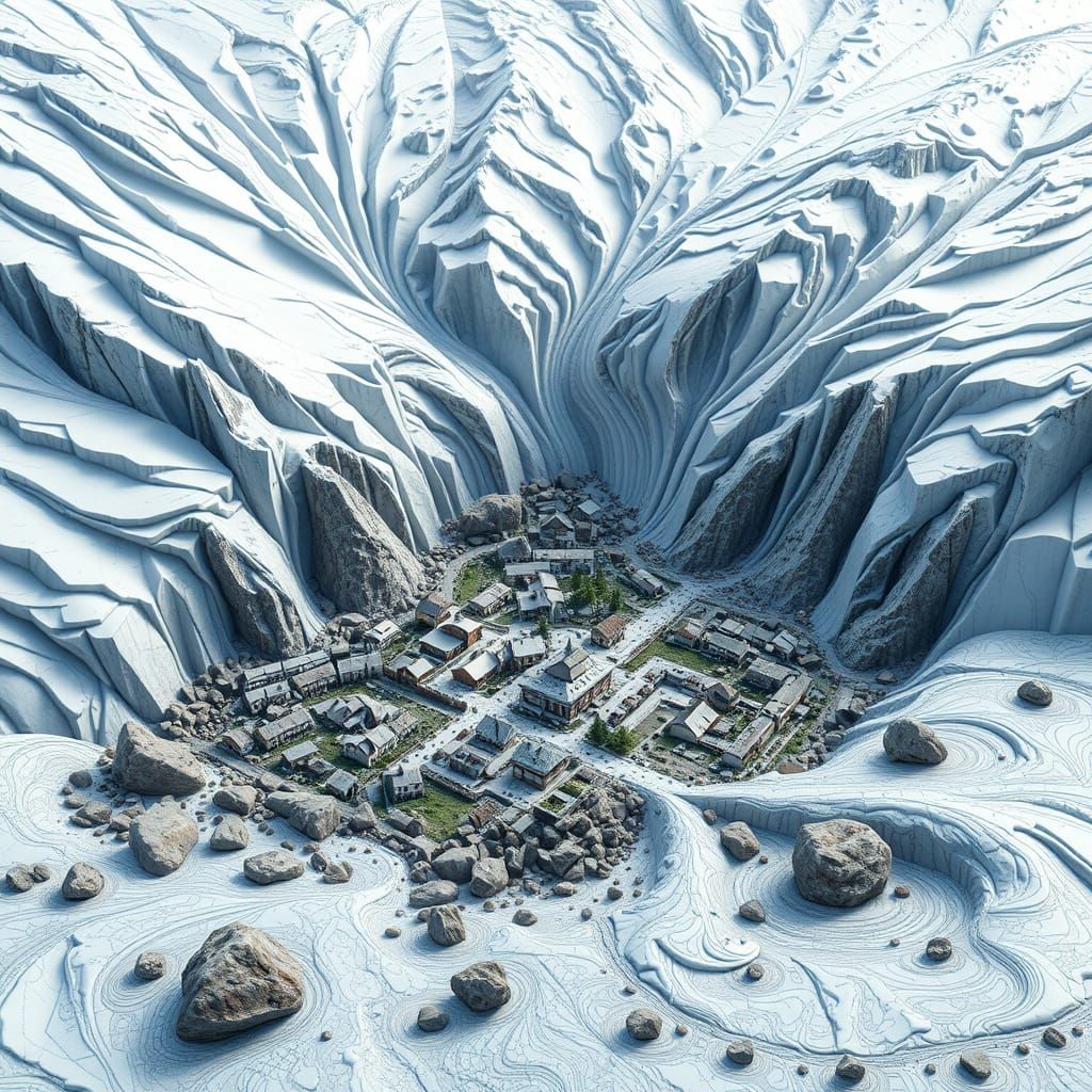 Glacier Collapse Submerges Swiss Village: Digital Art