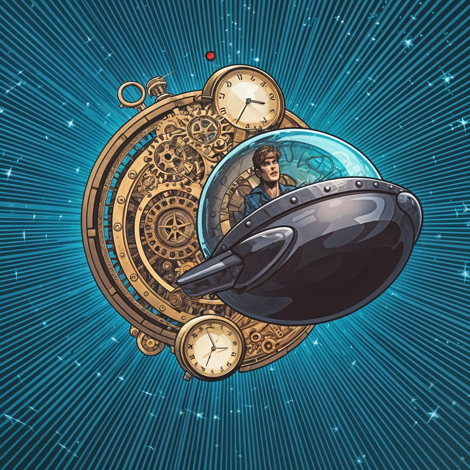 Time Traveler in American Comic Book Style