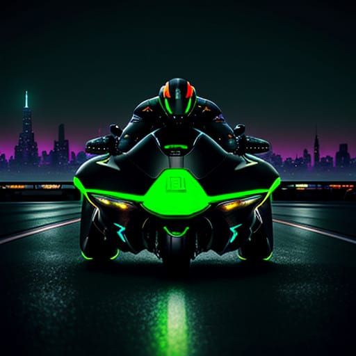 Cyberpunk Futuristic Motorcycle with Holographic Dashboard