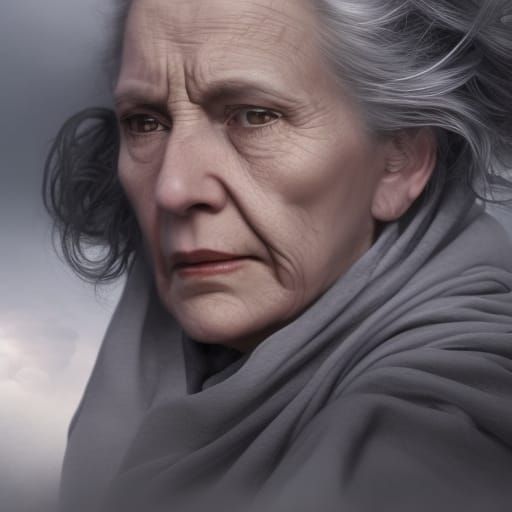 Detailed Portrait of an Elderly Woman: Digital Matte Paintin...