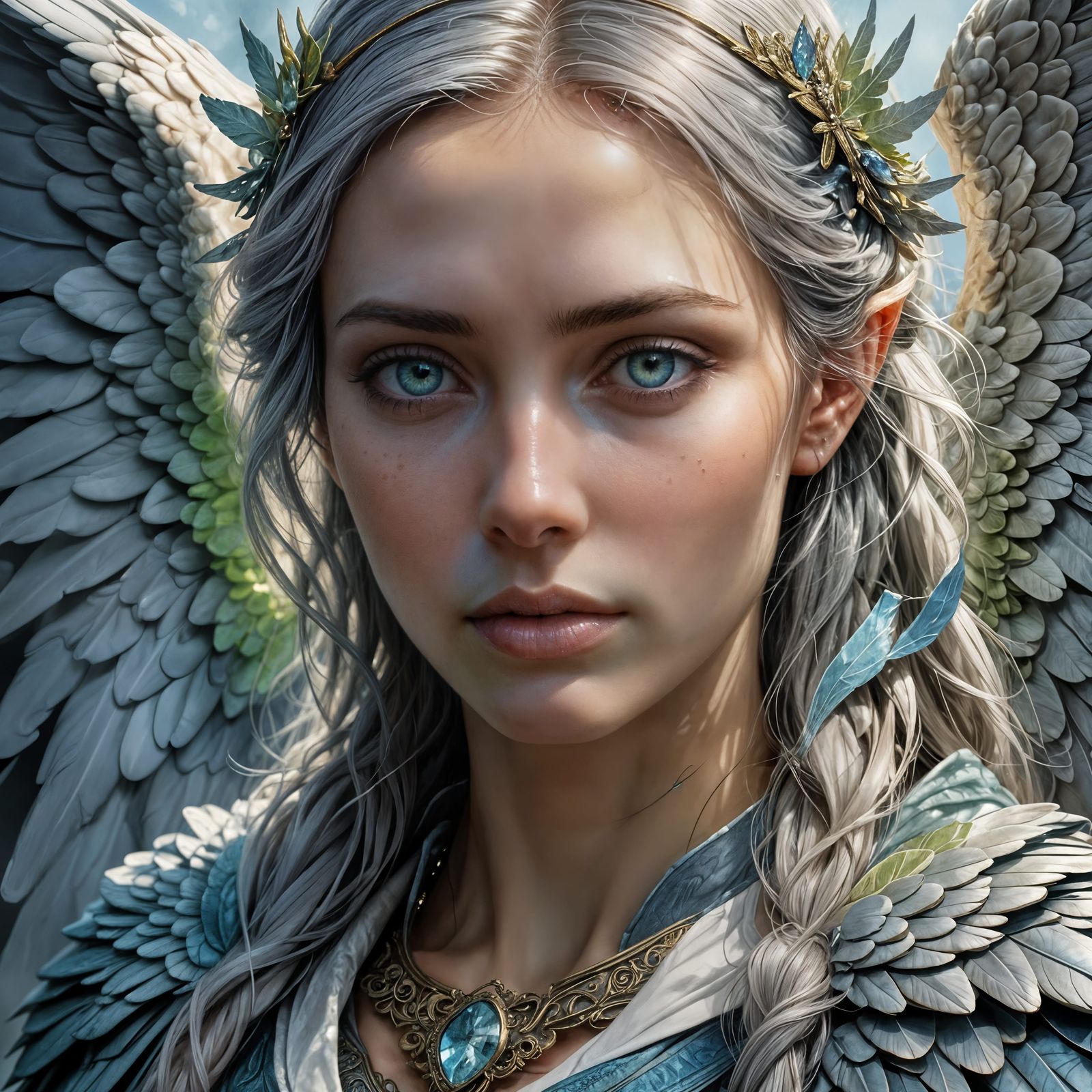 Ethereal Woman with Angelic Wings in Hyperrealistic Style