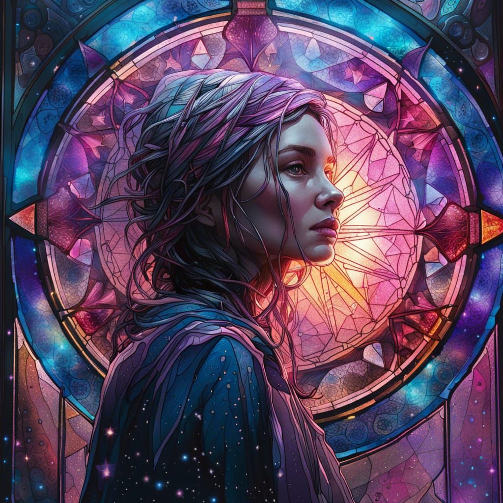 Stained Glass Mandala with Stars and Nebulas