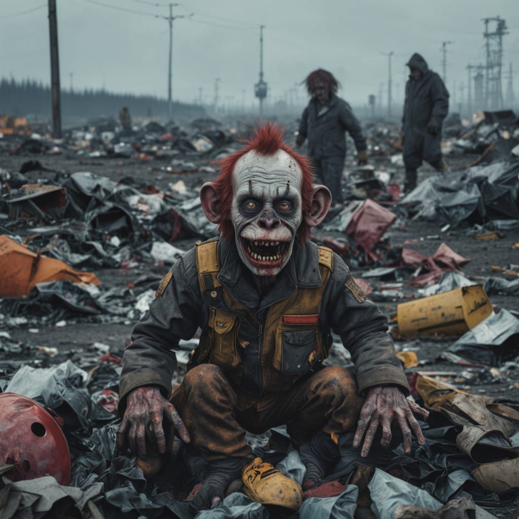 Cyberpunk Apocalypse: Zombie Monkey Toddlers Amidst the Wast...