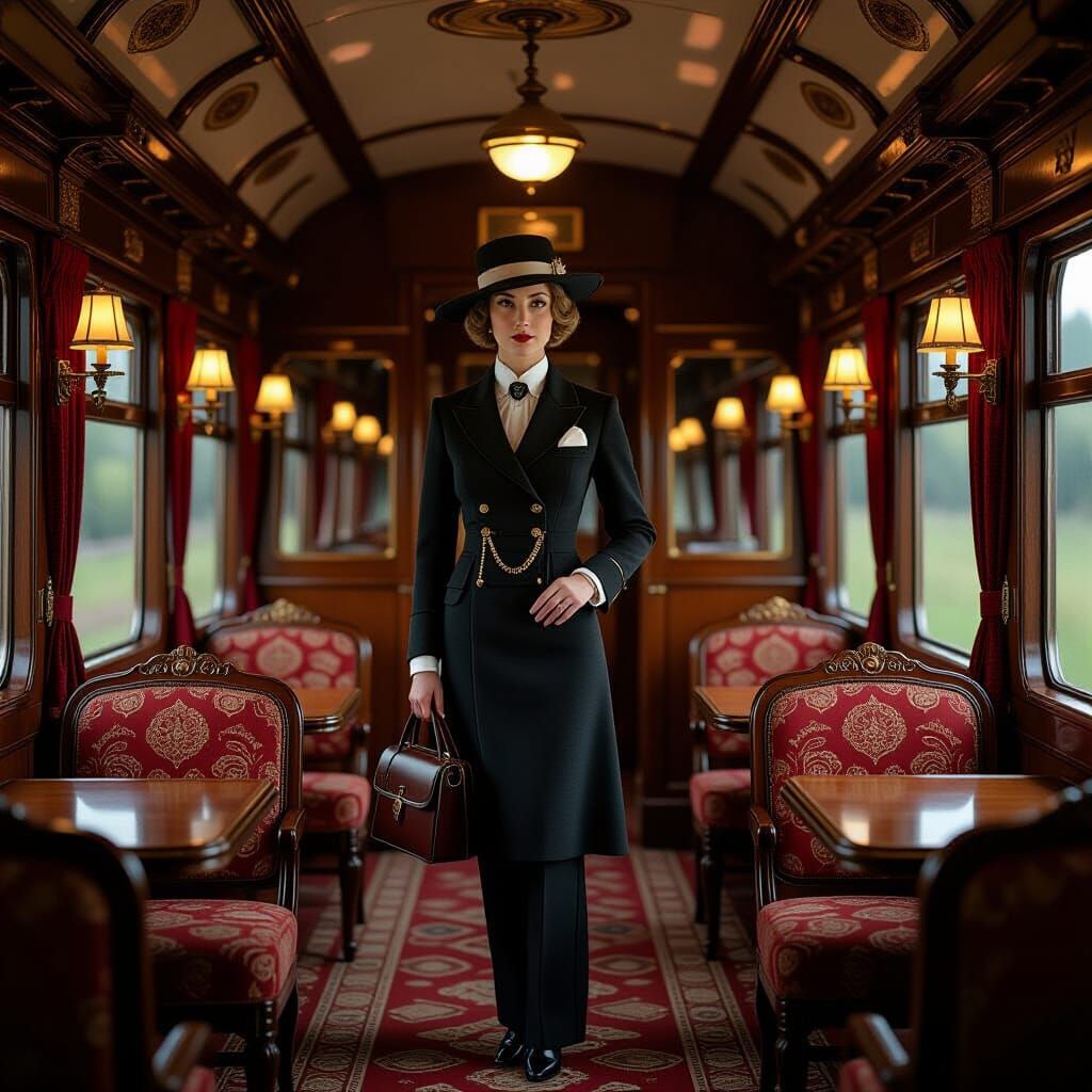 Elegant Ticket Collector on 1920s Train