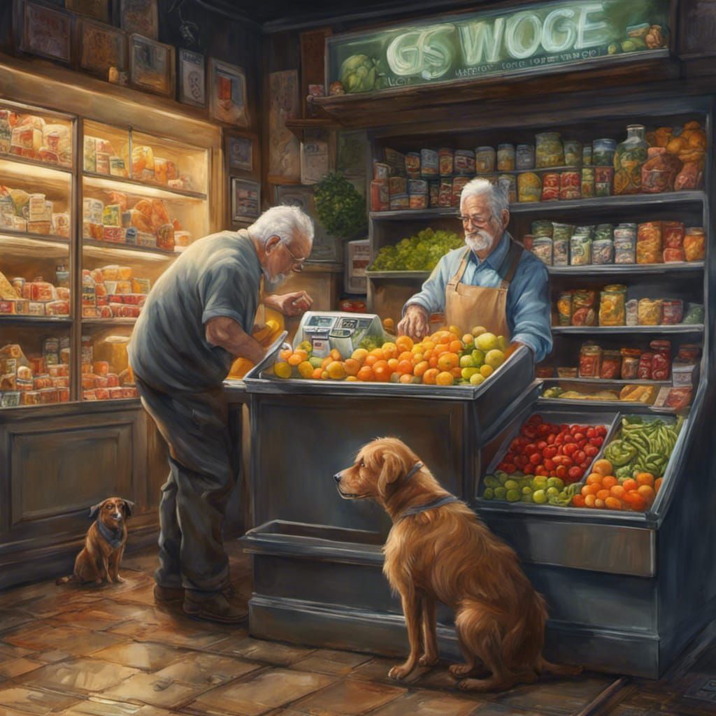 Detailed Portrait of Dog Shopkeeper in Oil Gouache Style