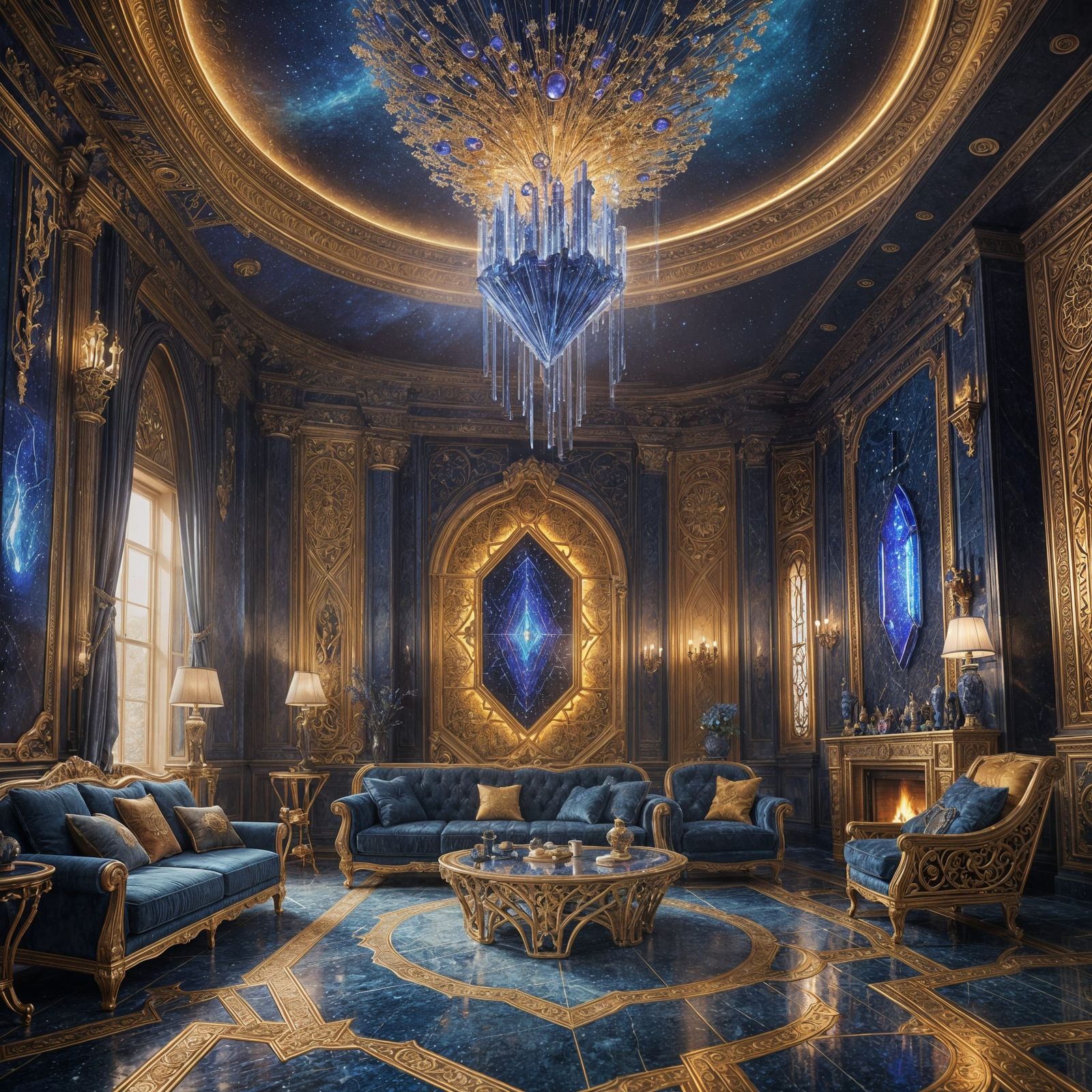 Crystal Science Fiction Living Room in Detailed Digital Art