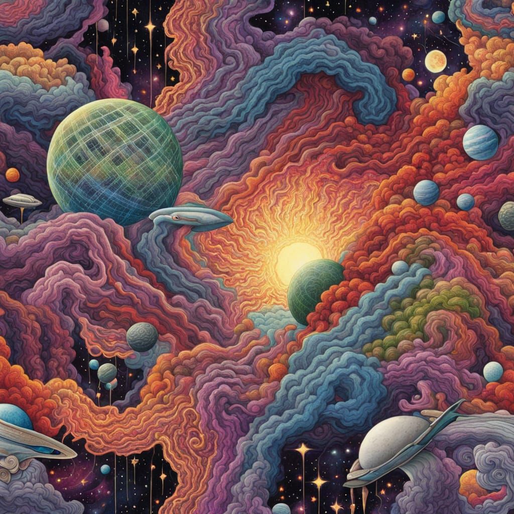 Cosmic Realms Weaved from Vibrant Textile Threads