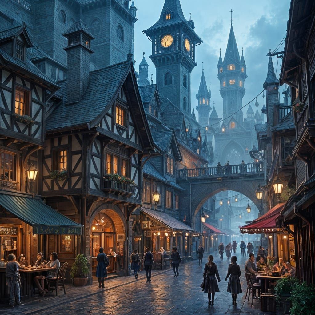 Fantasy Tavern Scene in a Bustling City