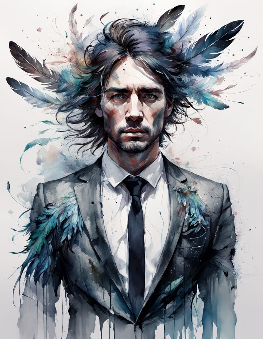 Bird Spirit With Scattering Feathers Towards Horizon