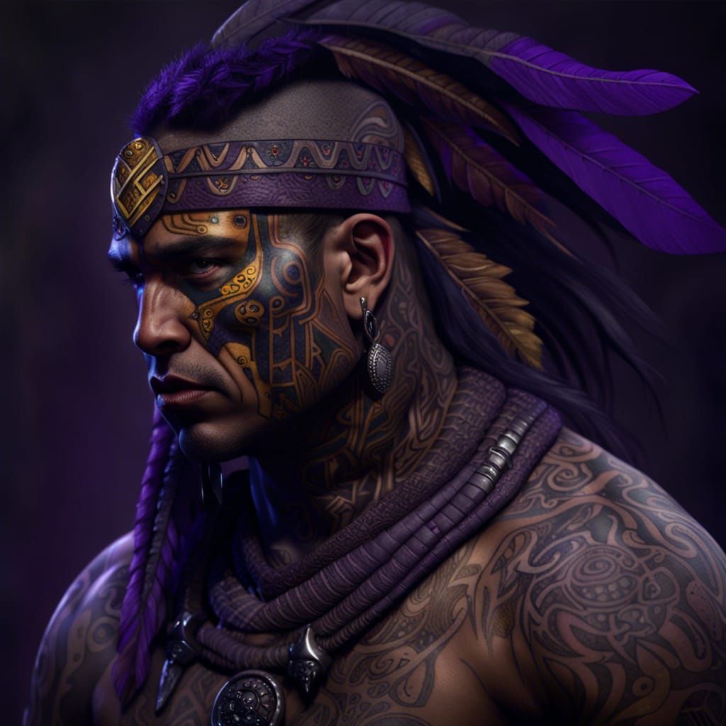 Tattooed Samoan Warrior in Dark Fantasy Style