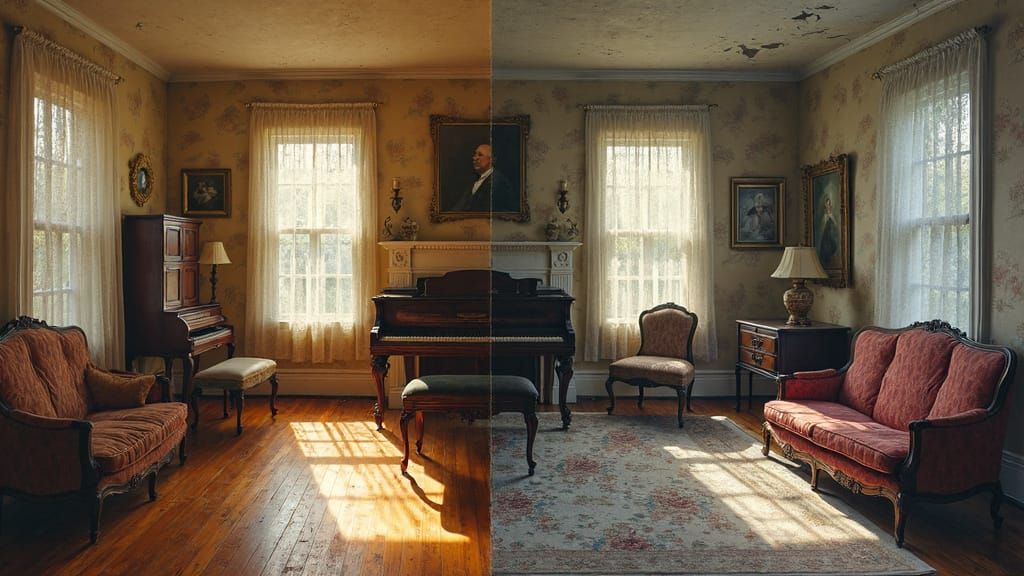 Era of Neglect Captured in Haunting Split-Level Painting