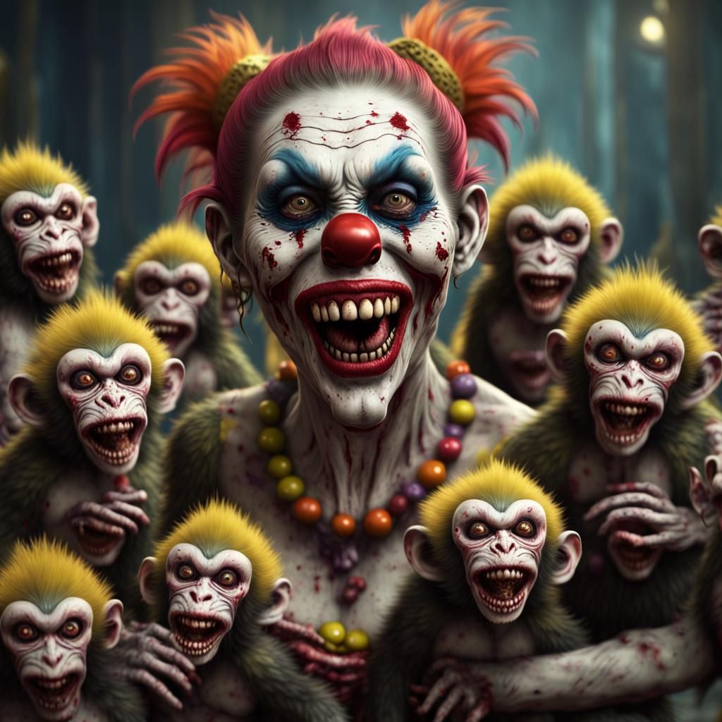 Zombie Clown Woman and Monkey-Clown Babies