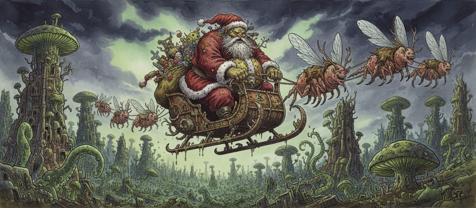 Santa Daemon Rides Mutant Sleigh in Fungal Arcology
