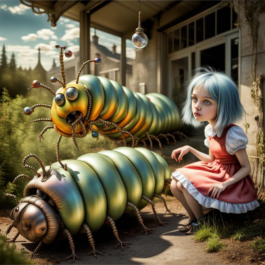 Alice in Wonderland: Metallic Collage With Caterpillar